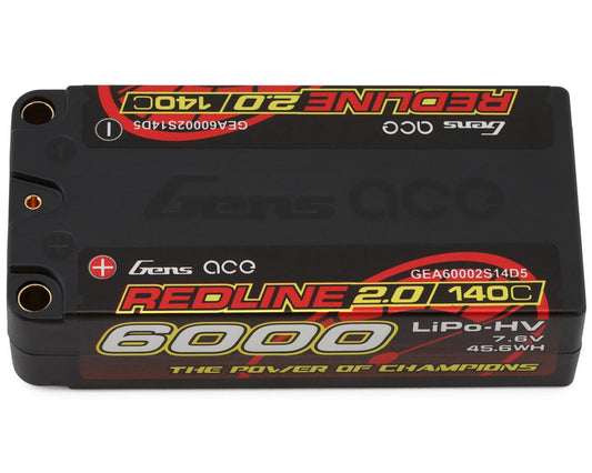 Gens Ace Redline 2.0 2S Shorty LiHV Battery 140C (7.6V/6000mAh) w/5mm Bullets - GEA60002S14D5